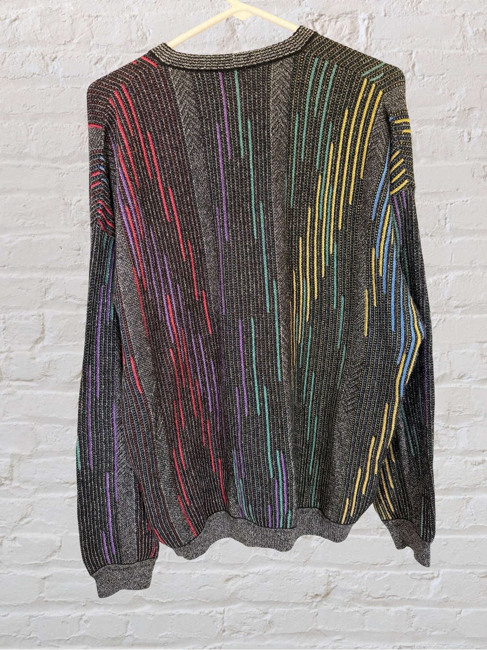 St. Croix Knits Vintage 90s Multicolor Stripe V-Neck Grandpa Sweater USA Large - Picture 5 of 6